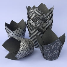 Mixed Print Black & Silver Paper Muffin Wrap 160mm